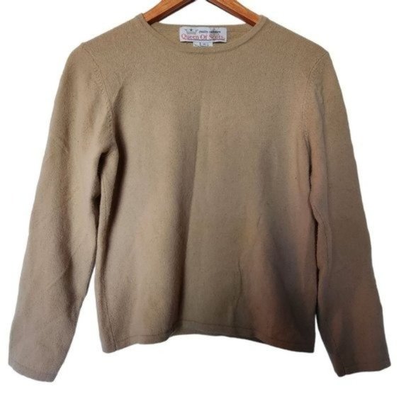 Queen of Scots 100% Cashmere Sweater Women’s M Medium Beige Crewneck Pullover - Picture 6 of 9